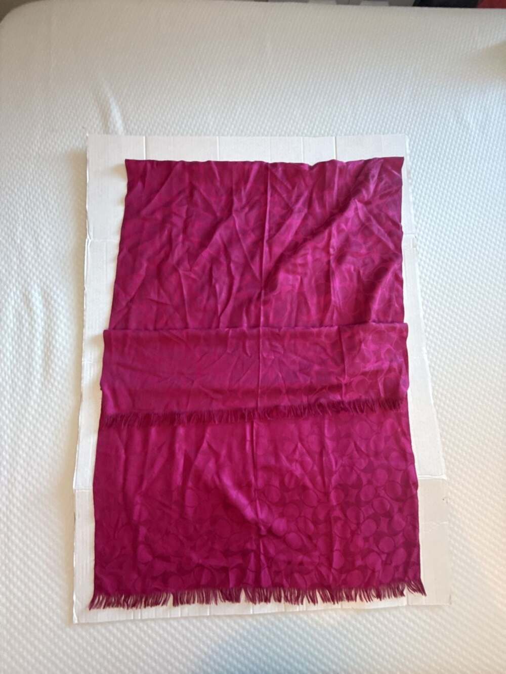 Coach Signature C Silk Blend Fringe Scarf Pink Magenta